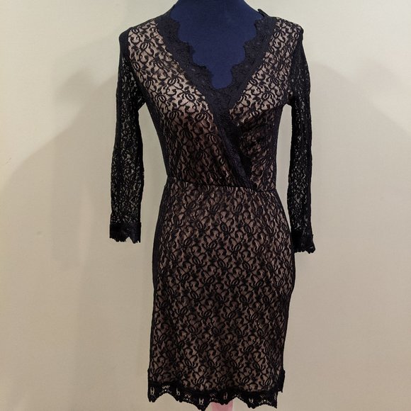 Black Lace Dress with Nude Lining - Picture 1 of 7
